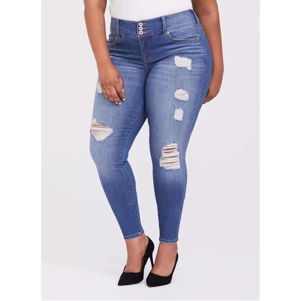 Torrid Size 20 R Distressed Jegging Premium Stretch Medium Wash Ripped Jeans